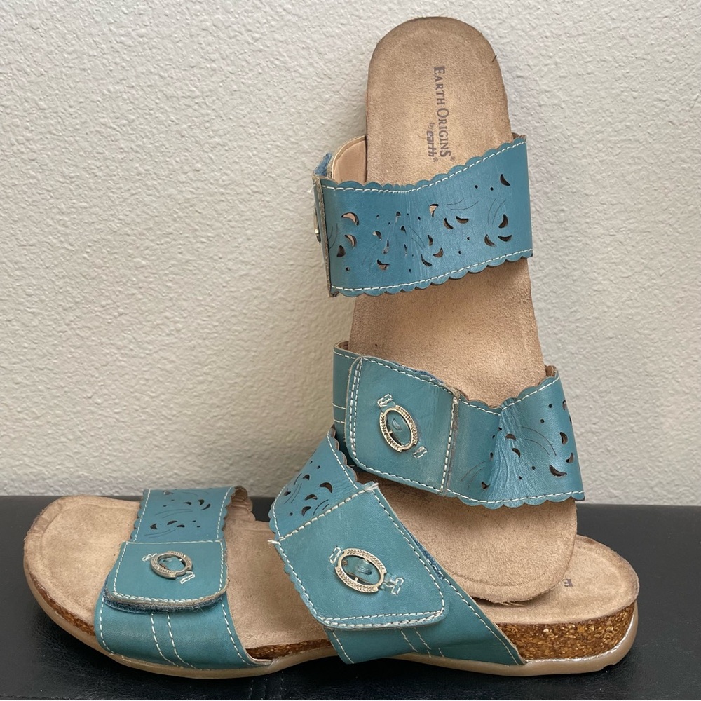 Women’s Earth Origins Tessa Velcro Comfort Sandals Turquoise Teal Blue 11 Wide